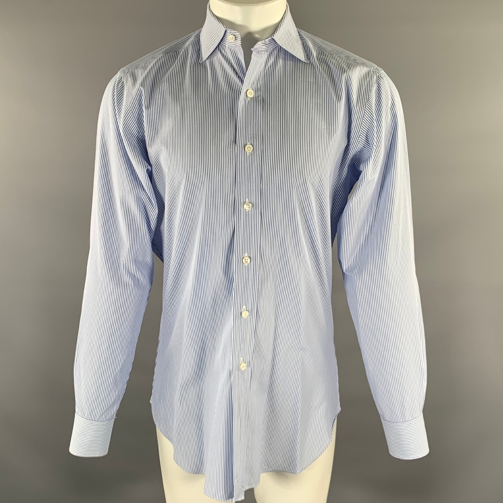 Hamilton Size S Blue Light Blue Stripe Cotton Spread Collar Long Sleeve Shirt